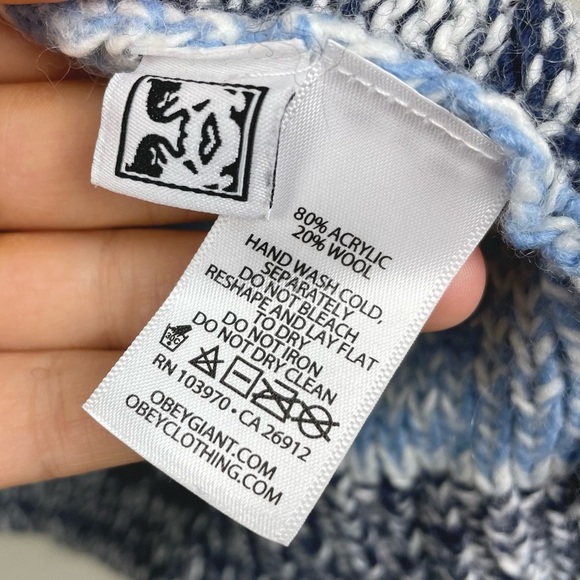 OBEY Women's XL Mira Sweater Vest V-Neck Wool Blend Color Block Blue Knit Twee - Picture 9 of 16